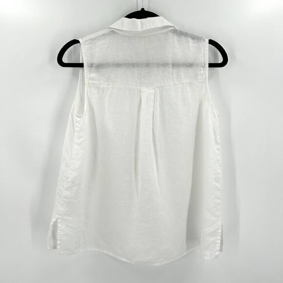 EILEEN FISHER White 100% Linen Button Up Sleeveless Summer Blouse Shirt Size XS - Picture 2 of 5